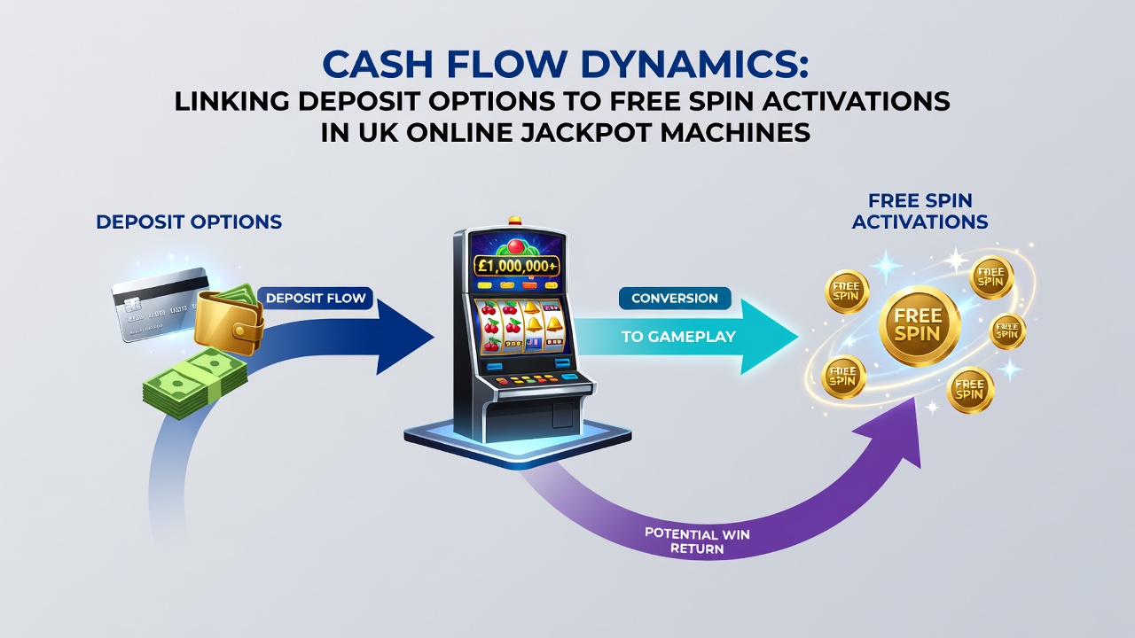 Detailed view of cash flow and bonus activation process in UK online slots with payment icons and spin counters