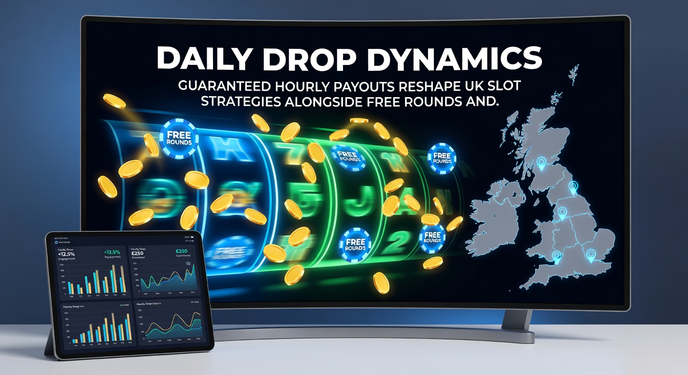 Close-up of a mobile slot interface showing frictionless payment icons, hourly drop countdown, and free spin counters activating simultaneously on a UK casino app