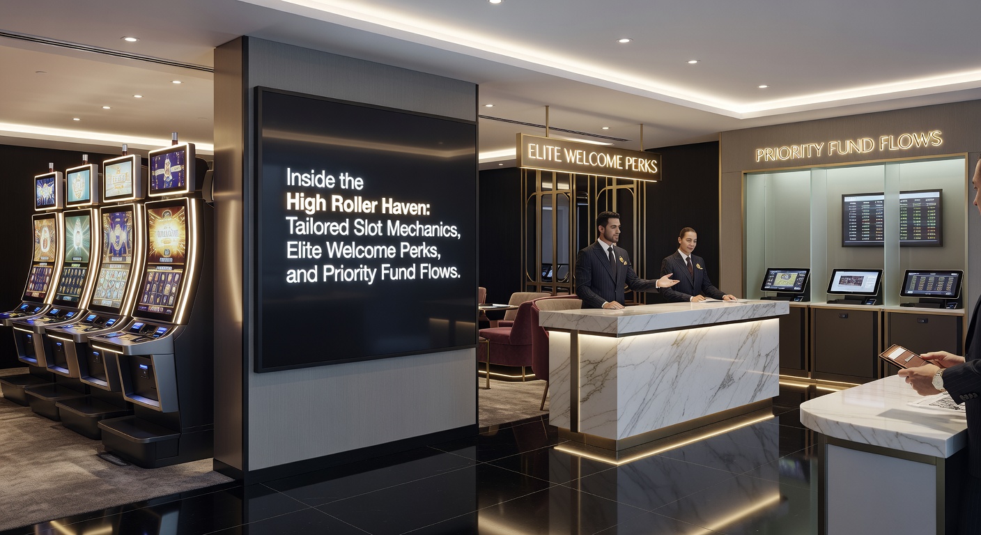 VIP lounge in a British casino showcasing priority payment terminals and customized high-stakes slot interfaces