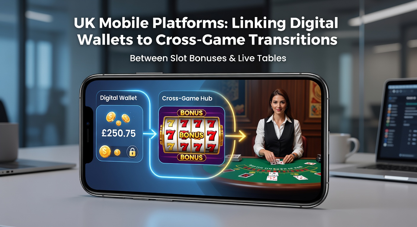 UK mobile app screen showing digital wallet linked to slot bonus and live table transition options