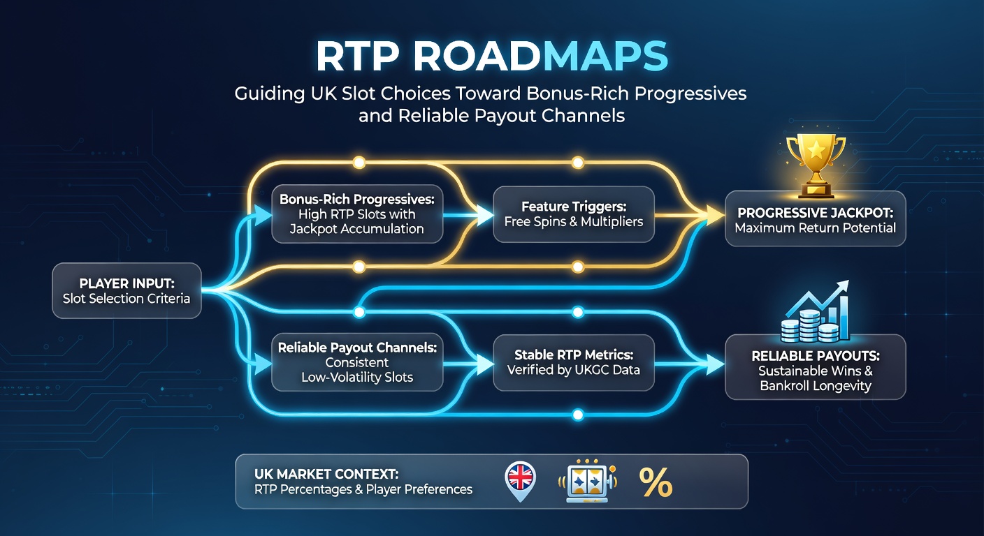 Close-up of a digital RTP roadmap dashboard displaying charts, progressive meters, and payout channel icons for UK slot strategies