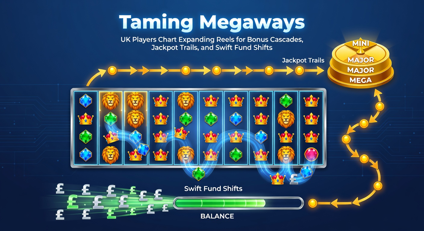 Vibrant Megaways slot reels expanding dynamically with cascading symbols and jackpot meters building on a UK player's screen