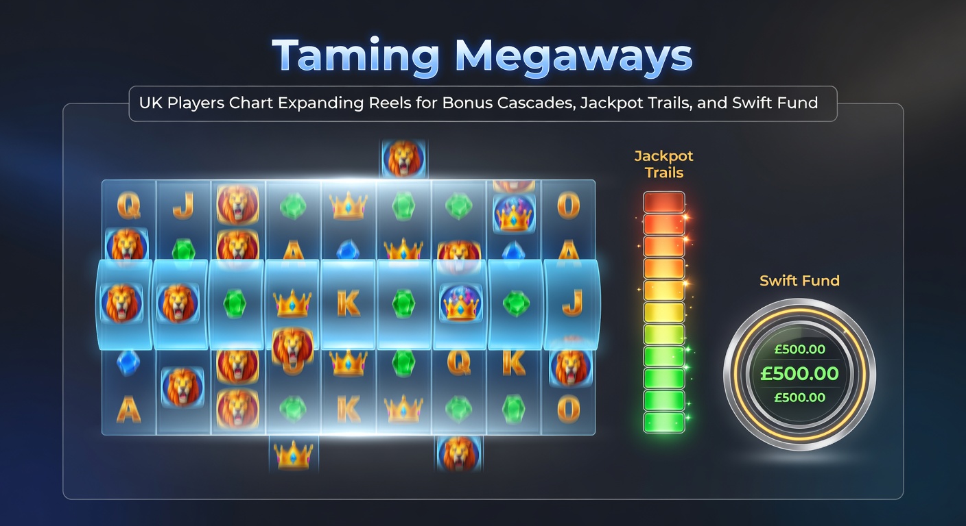 Close-up of a Megaways bonus cascade in progress, with exploding symbols, rising multipliers, and a jackpot trail meter filling up amid expanding reels