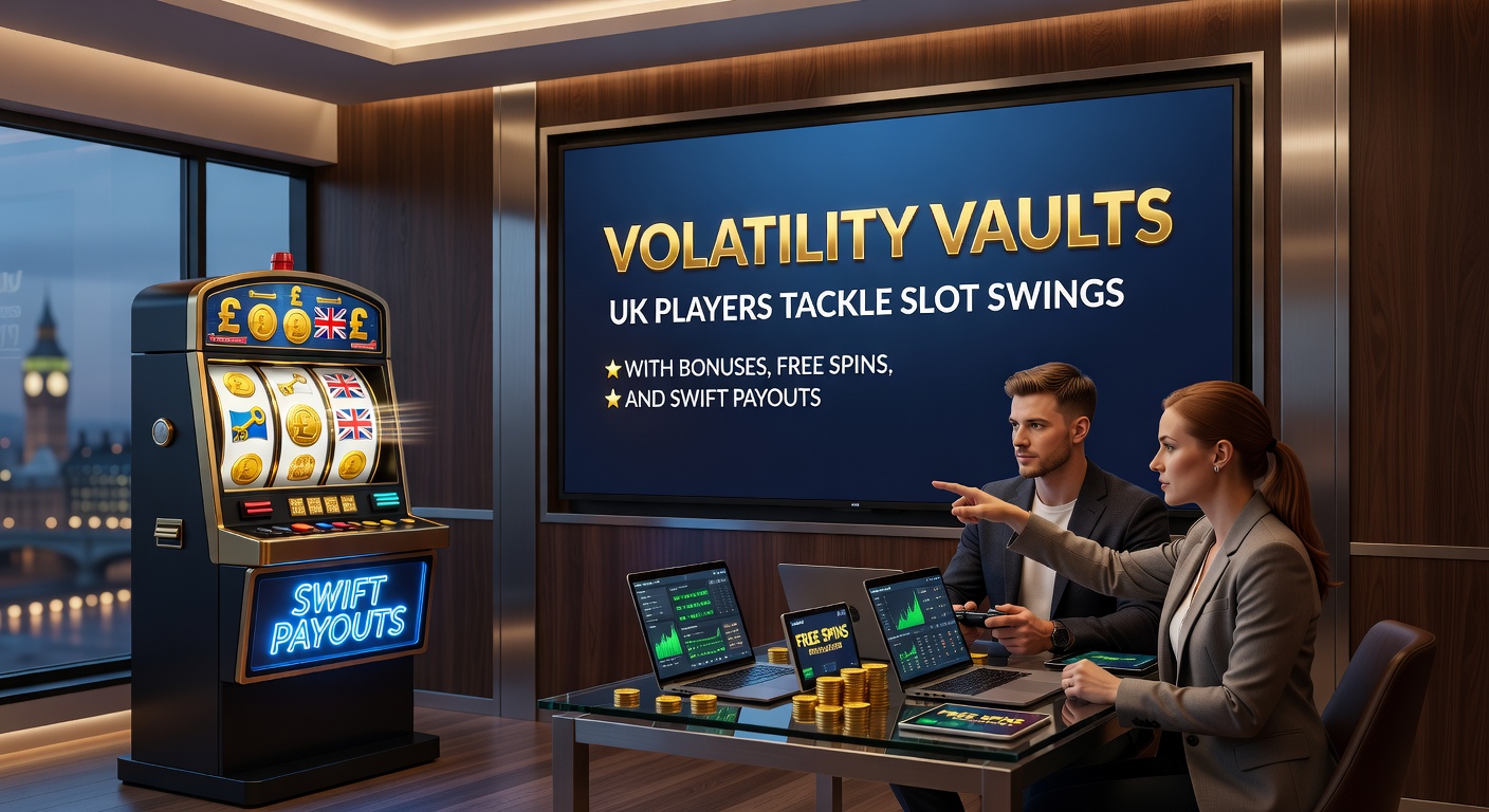 Dynamic slot volatility graph overlaid with free spin scatters and instant payout icons, showing UK player strategies in action
